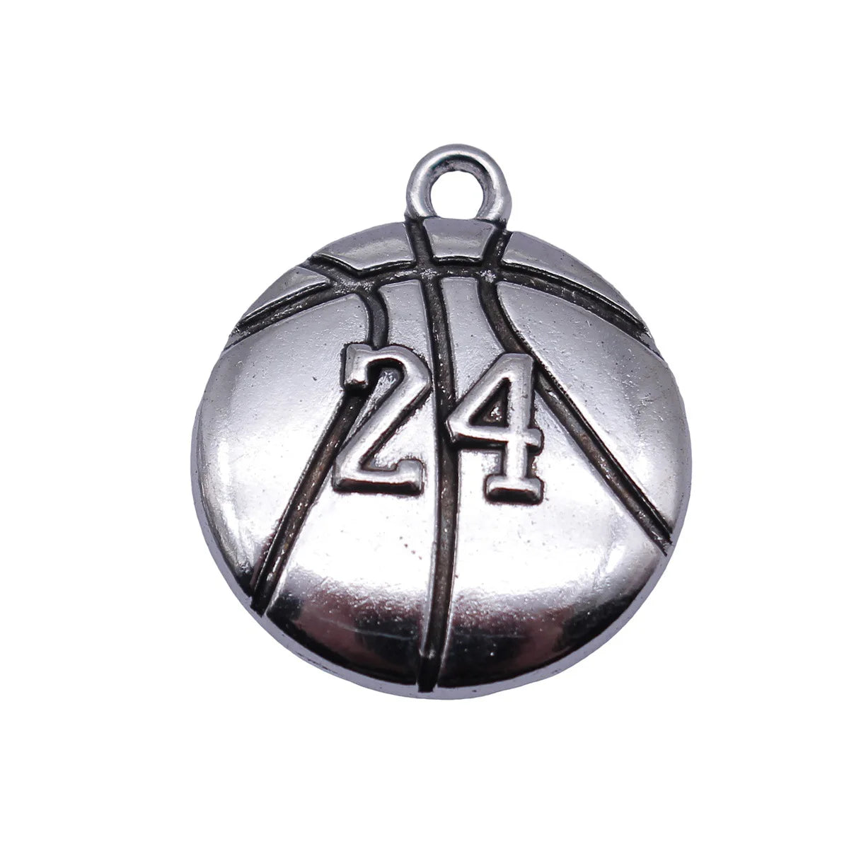 23x20mm 1.7g Antique Silver Zinc Alloy Number 24 Basketball Charm Pendant for DIY Sports Jewelry