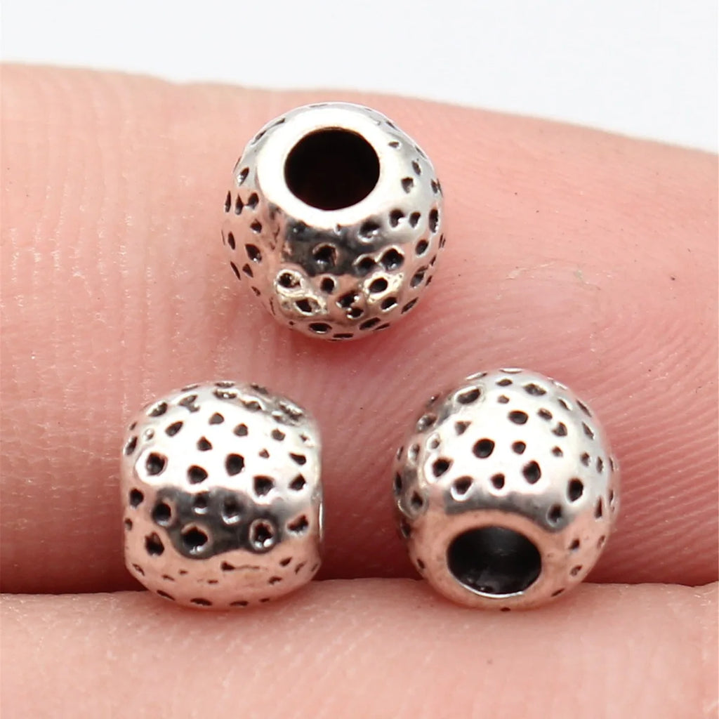 6.9x6.9x6mm 0.88g Antique Silver Zinc Alloy Textured Concave Dot Spacer Beads for Bracelet Jewelry Making