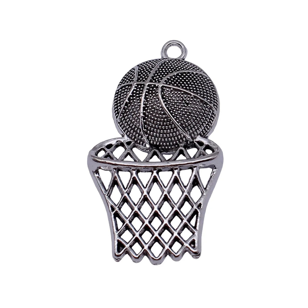 44x24mm 4.5g Antique Silver Zinc Alloy Basketball Hoop Charm Pendant for DIY Sports Jewelry Making