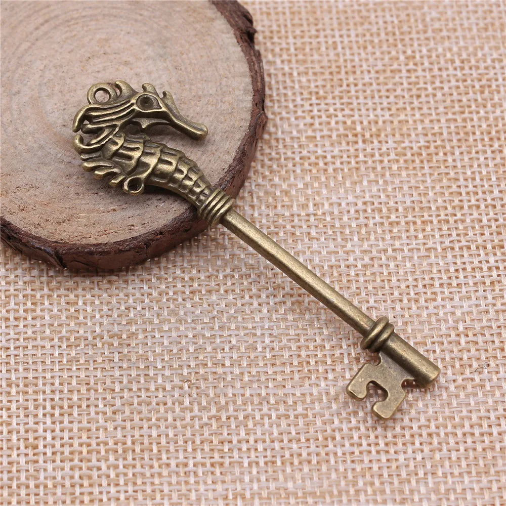 19x72mm 9g Multicolor Zinc Alloy Seahorse Key Charm Pendant for DIY Bag Charm Jewelry Making