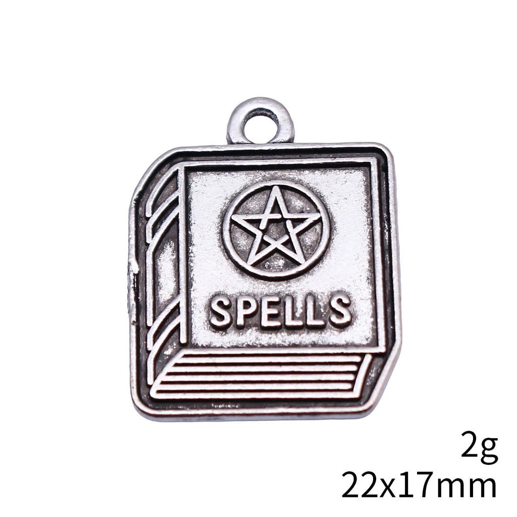 22x17mm 2g Antique Silver Zinc Alloy Spell Book Charm Pendant for DIY Gothic Jewelry Making