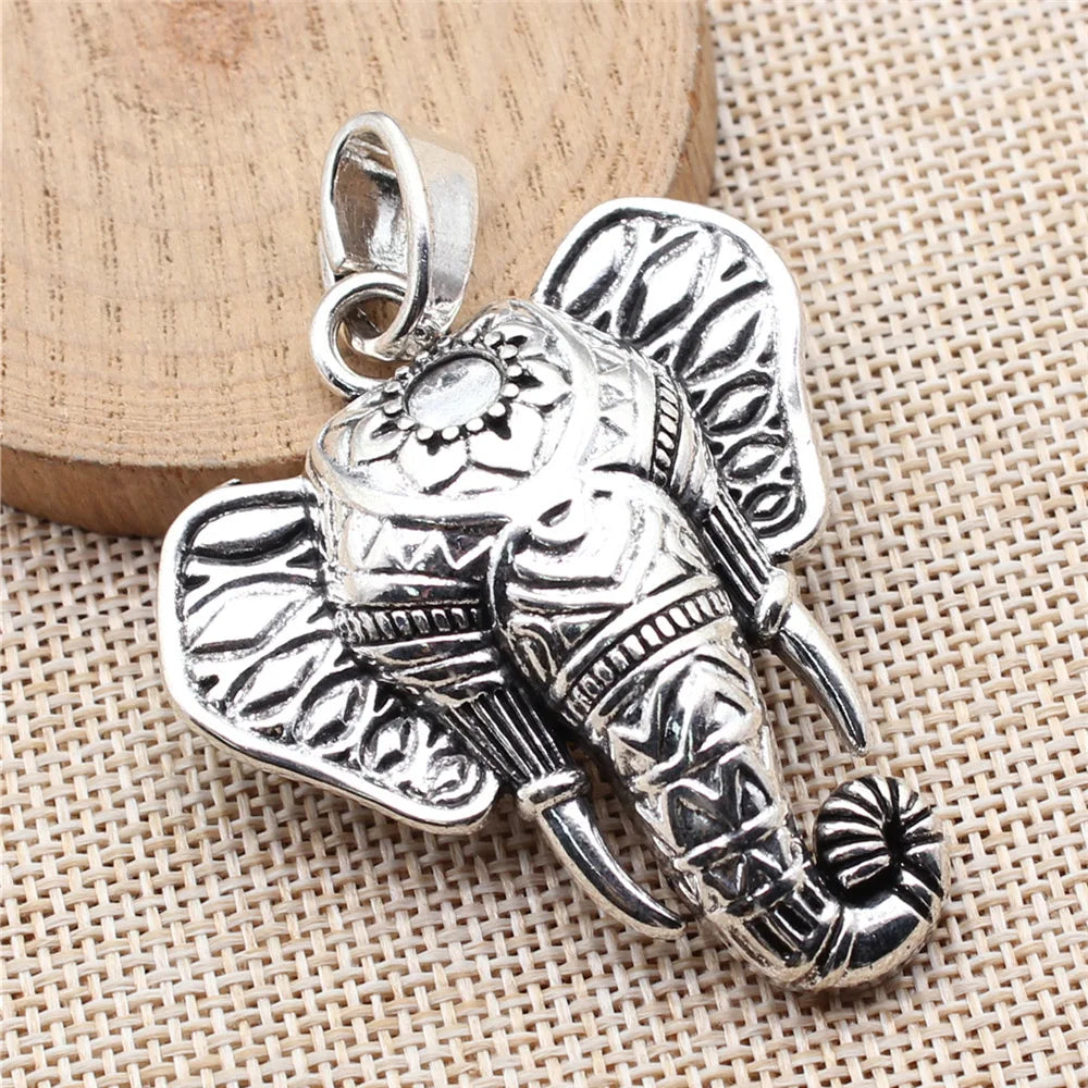 55x47mm 15.8g Antique Silver Zinc Alloy Elephant Head Charm Pendant for DIY Necklace Jewelry Making