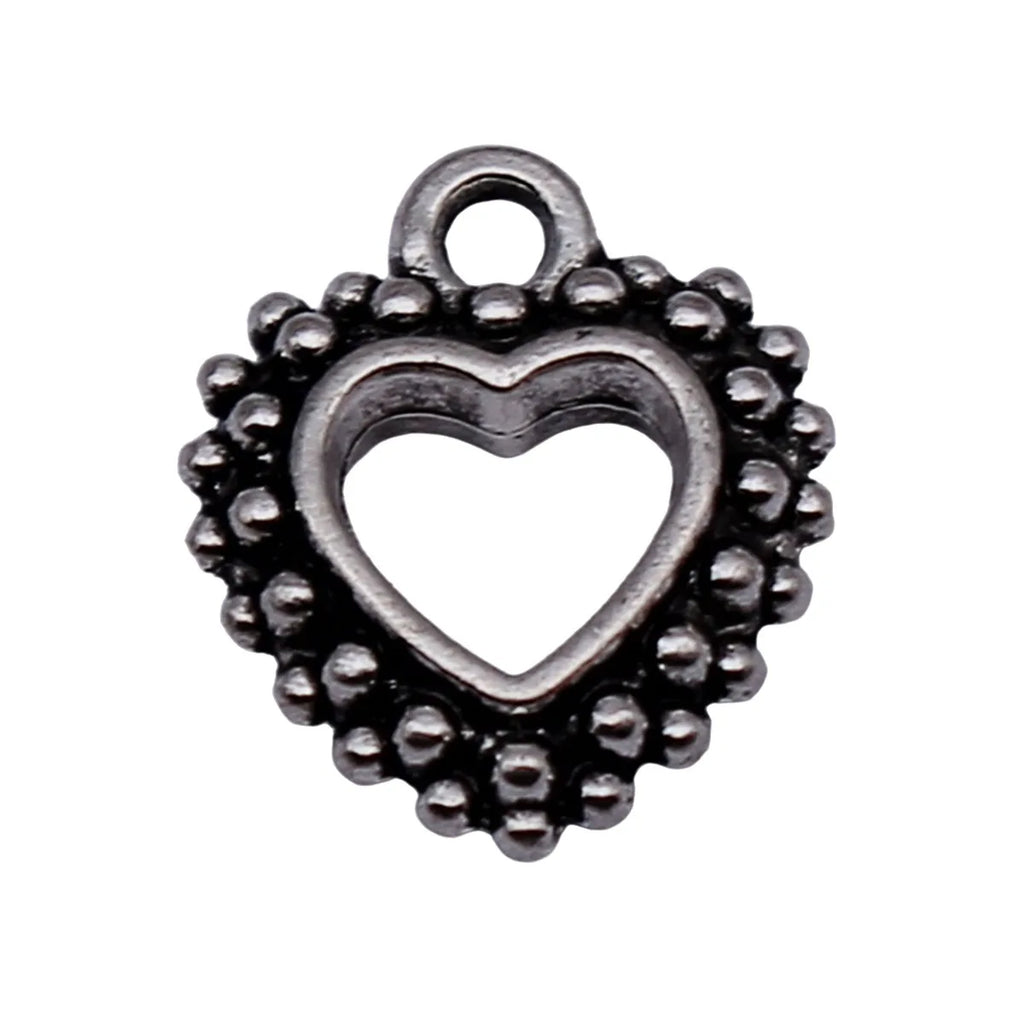12x10mm 0.8g Antique Silver Zinc Alloy Double Sided Dotted Heart Charm Pendant for DIY Jewelry