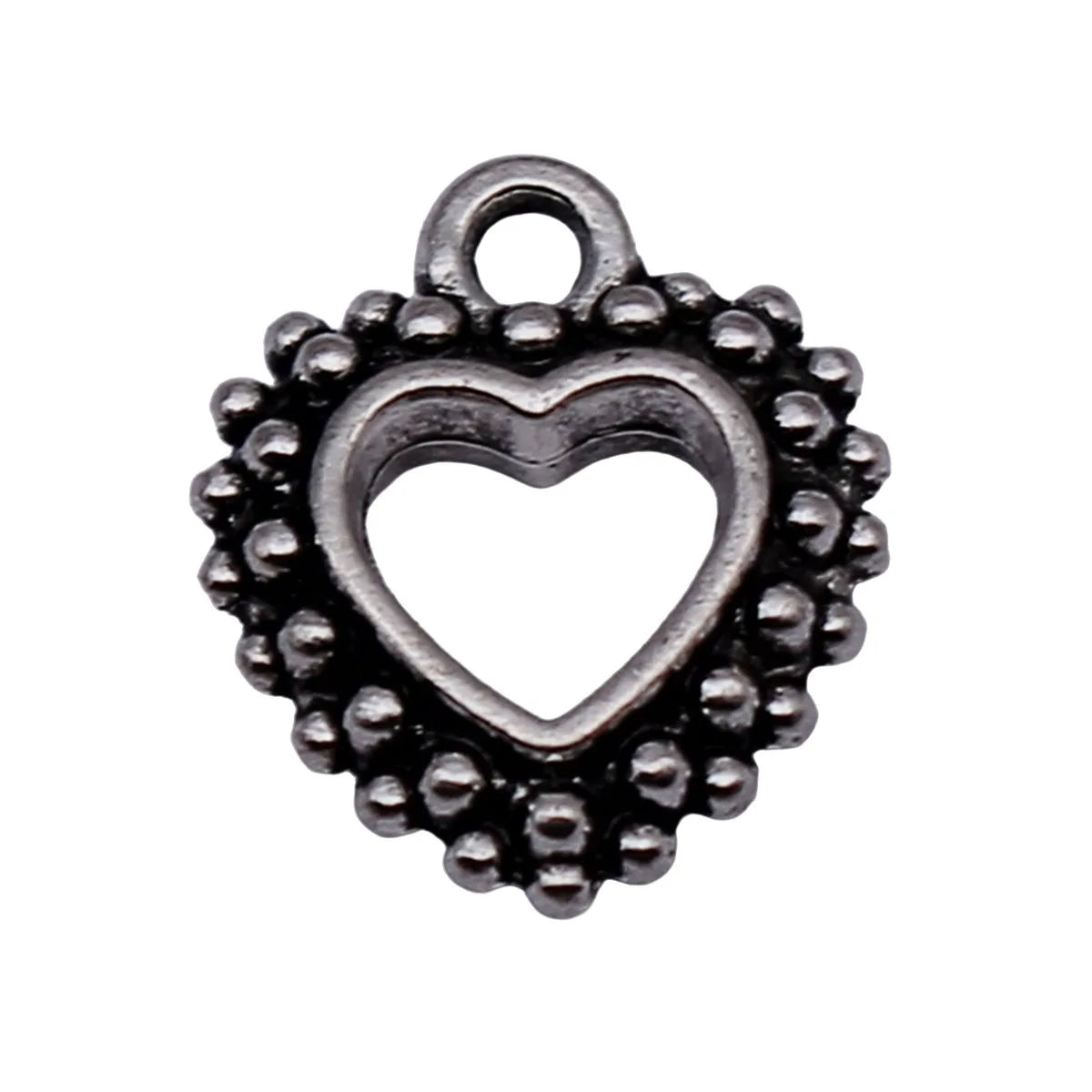 12x10mm 0.8g Antique Silver Zinc Alloy Double Sided Dotted Heart Charm Pendant for DIY Jewelry