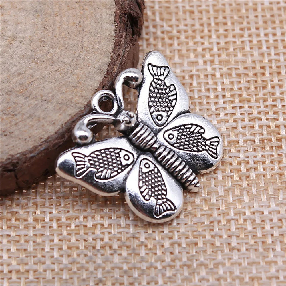 27x22mm 3.3g Antique Silver Zinc Alloy Fish Butterfly Charm Pendant for Bracelet Necklace DIY Making