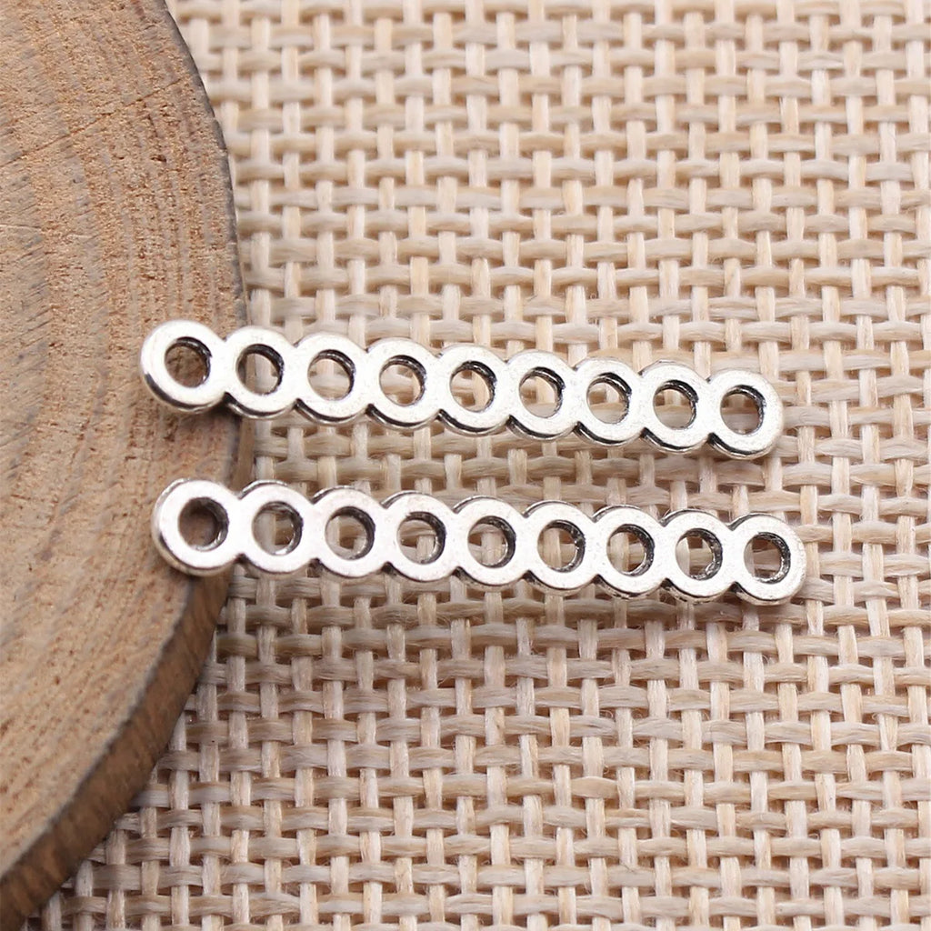 29x4.2x1.1mm 0.47g Antique Silver Zinc Alloy Nine-Hole Bar Connector Charm for DIY Bracelet Jewelry