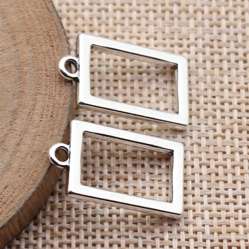 23x13mm 1.7g Multicolor Zinc Alloy Hollow Rectangle Frame Charm Pendant for DIY Earrings