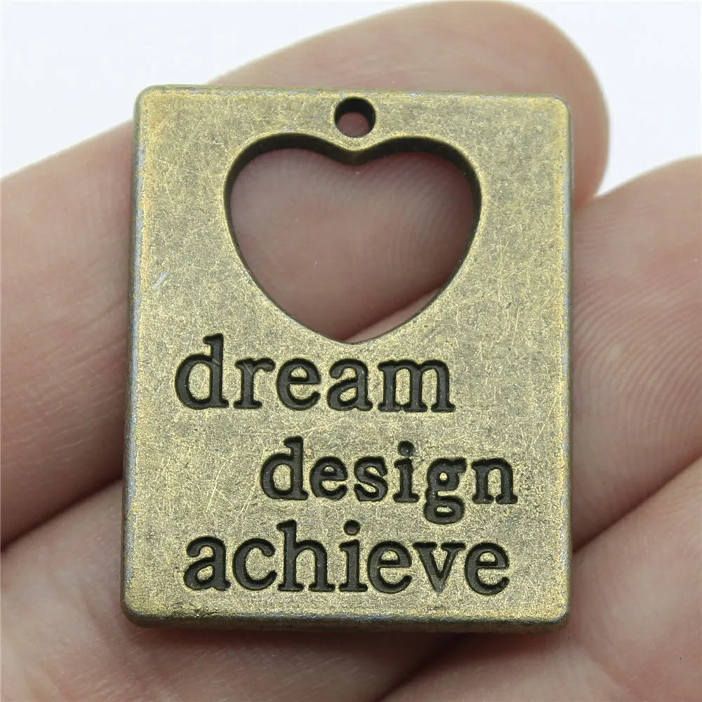 30x23mm 6g Antique Bronze Zinc Alloy Dream Design Achieve Word Plaque Charm Pendant for DIY Jewelry Making