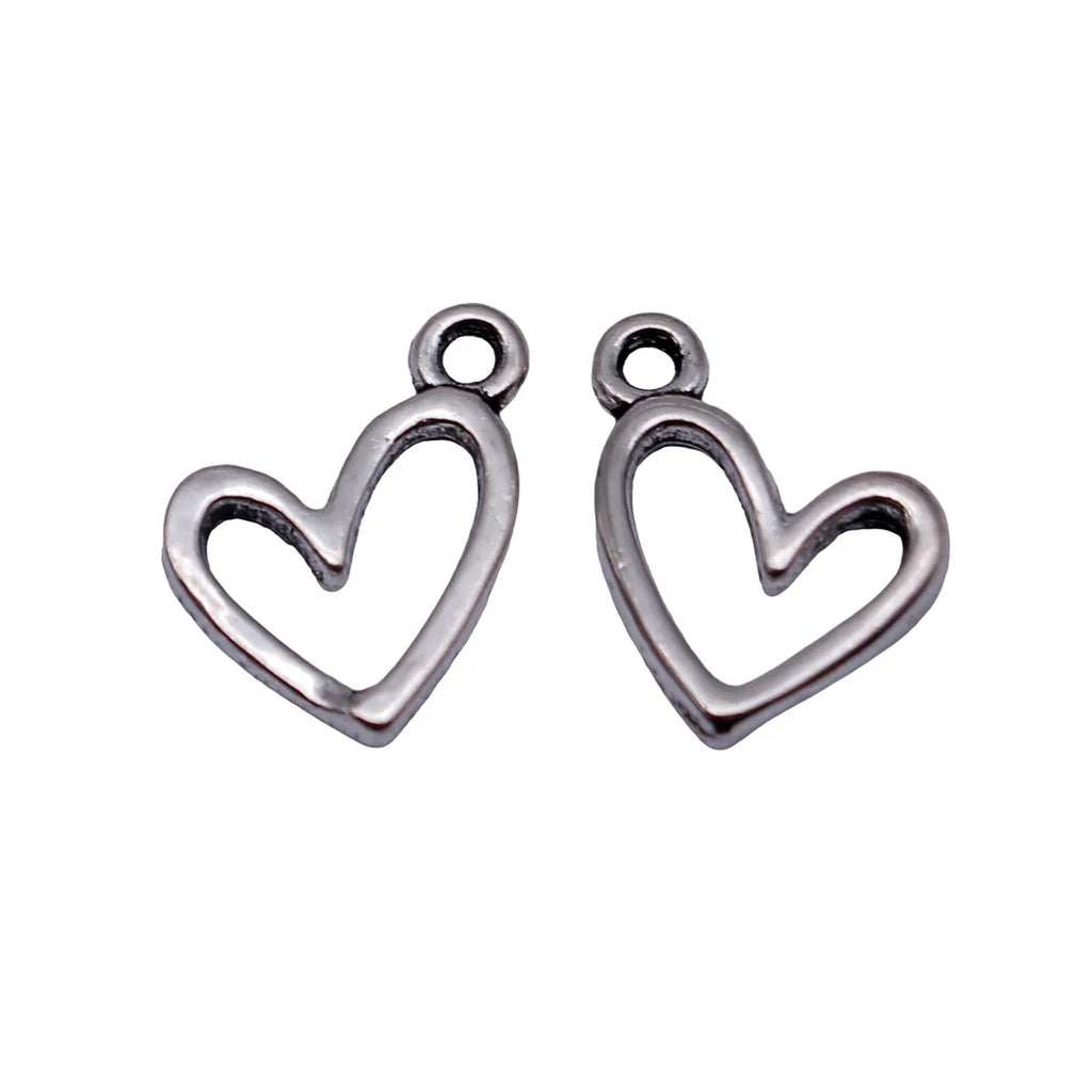13x12mm 0.43g Antique Silver Zinc Alloy Hollow Heart Charm Pendant for DIY Bracelet Making