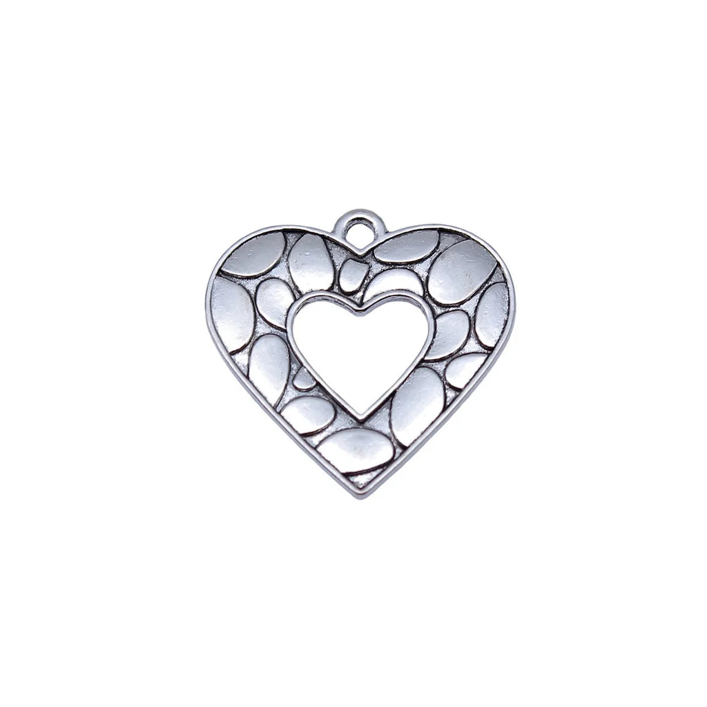 23x23mm 2.1g Antique Silver Zinc Alloy Heart Charm Pendant with Double Sided Pattern for DIY Jewelry