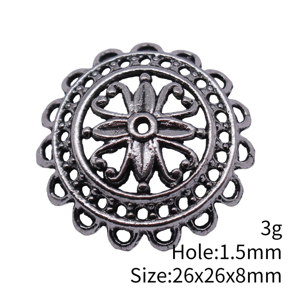 26x26x8mm 3g Antique Silver Zinc Alloy Hollow Flower Bead Cap Jewelry Findings for DIY Bead Crafts