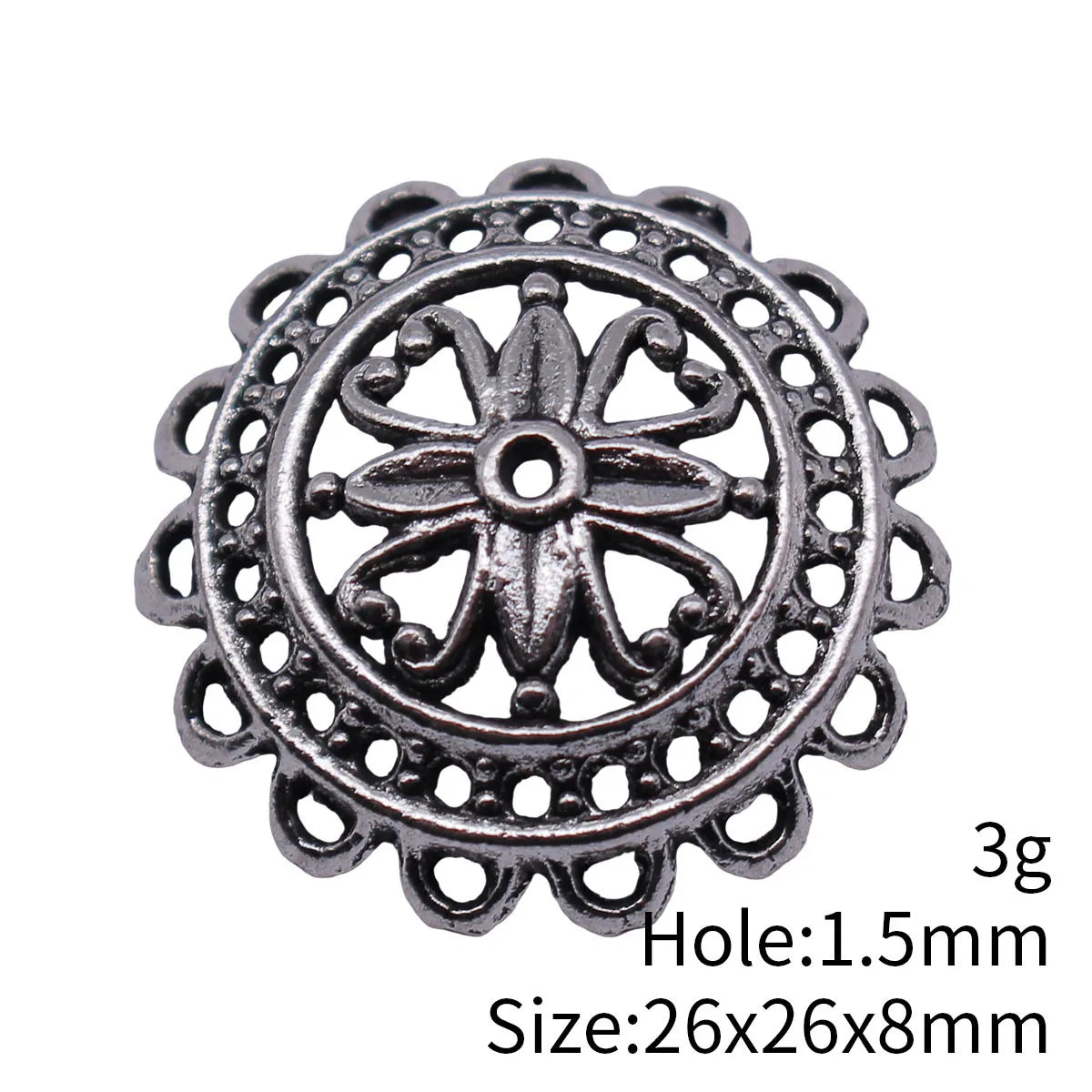 26x26x8mm 3g Antique Silver Zinc Alloy Hollow Flower Bead Cap Jewelry Findings for DIY Bead Crafts