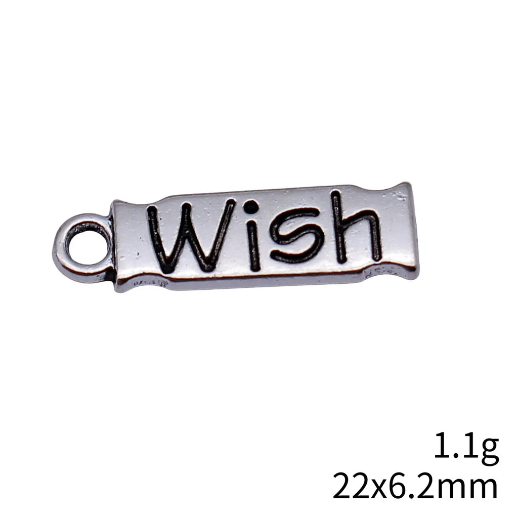 22x6.2mm 1.1g Antique Silver Zinc Alloy WISH Tag Charm Pendant for DIY Bracelet Necklace Making