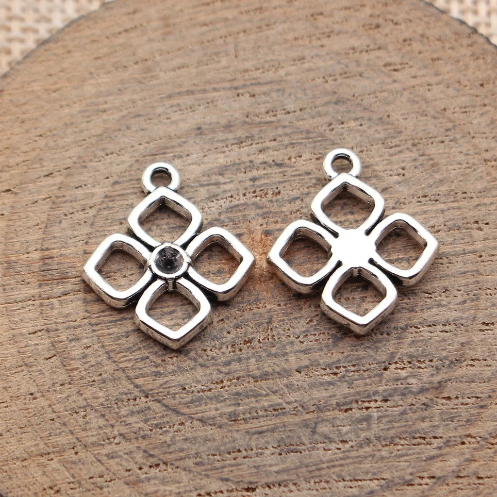 19x16mm 1.1g Antique Silver Zinc Alloy Hollow Diamond Setting Charm Pendant for DIY Necklace Jewelry