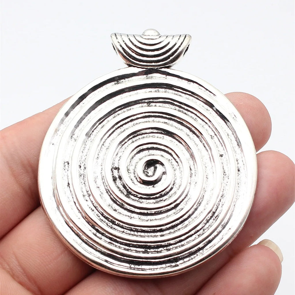 68x57mm 21.4g Antique Silver Zinc Alloy Swirl Round Disc Large Charm Pendant for Necklace Jewelry Making