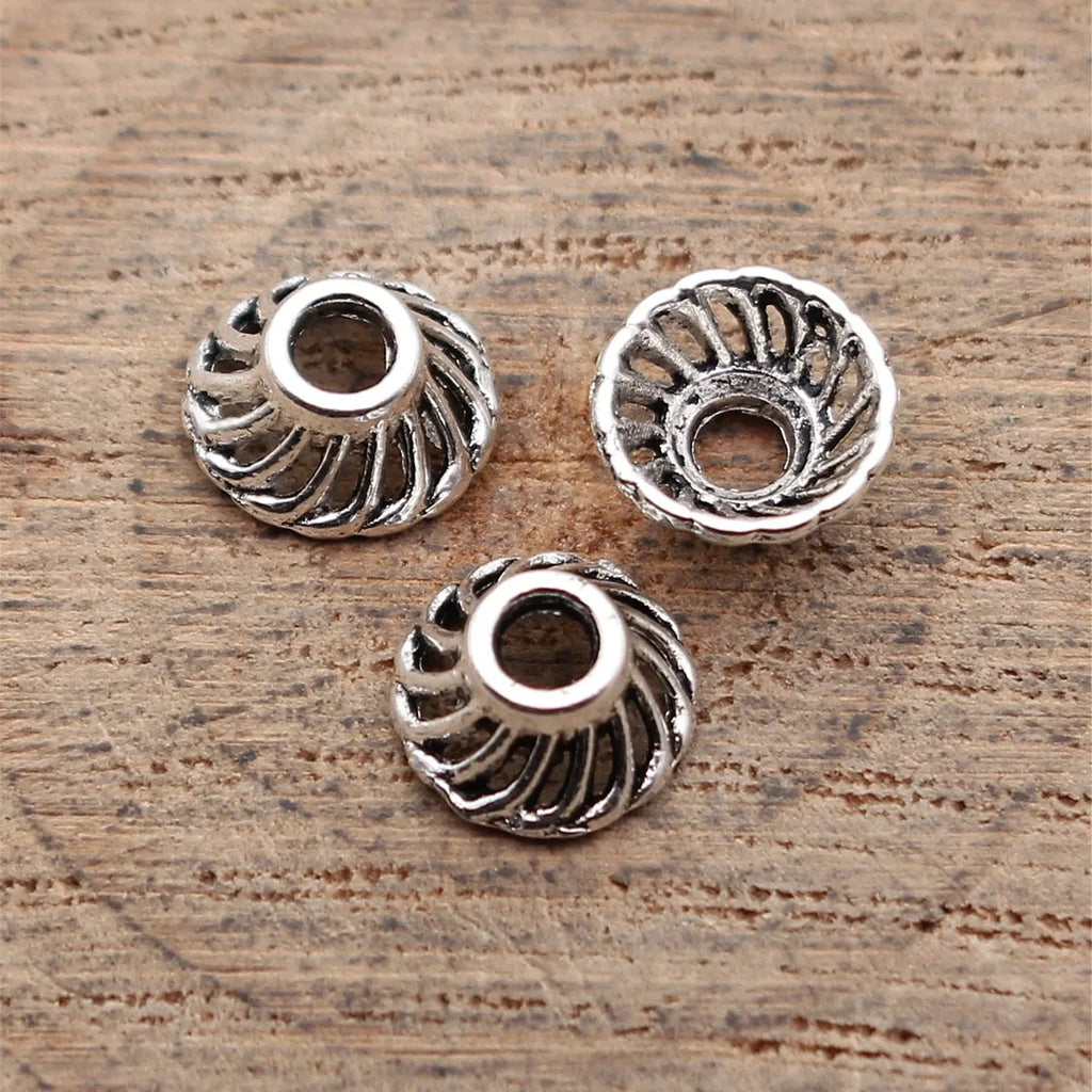 8x8x3.9mm 0.25g Antique Silver Zinc Alloy Spiral Bead Caps Flower Cones for DIY Bracelet Necklace Making