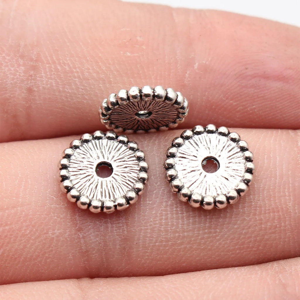 11x11x2.1mm 0.9g Multicolor Zinc Alloy Textured Round Disc Spacer Beads for DIY Bracelet Necklace