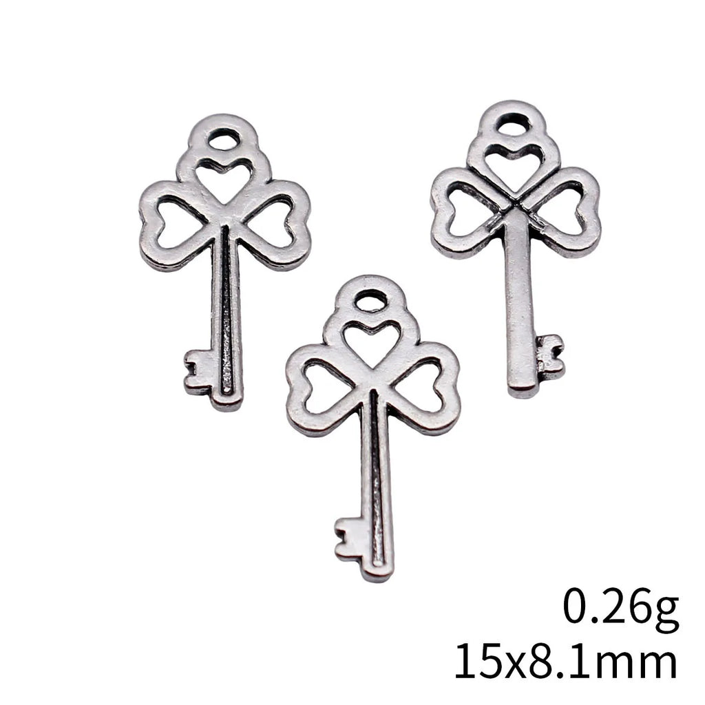 15x8.1mm 0.26g Antique Silver Zinc Alloy Heart Clover Key Charm Pendant for DIY Necklace Bracelet Making