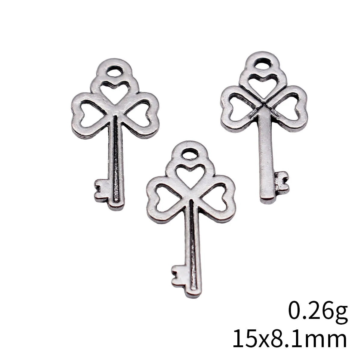 15x8.1mm 0.26g Antique Silver Zinc Alloy Heart Clover Key Charm Pendant for DIY Necklace Bracelet Making