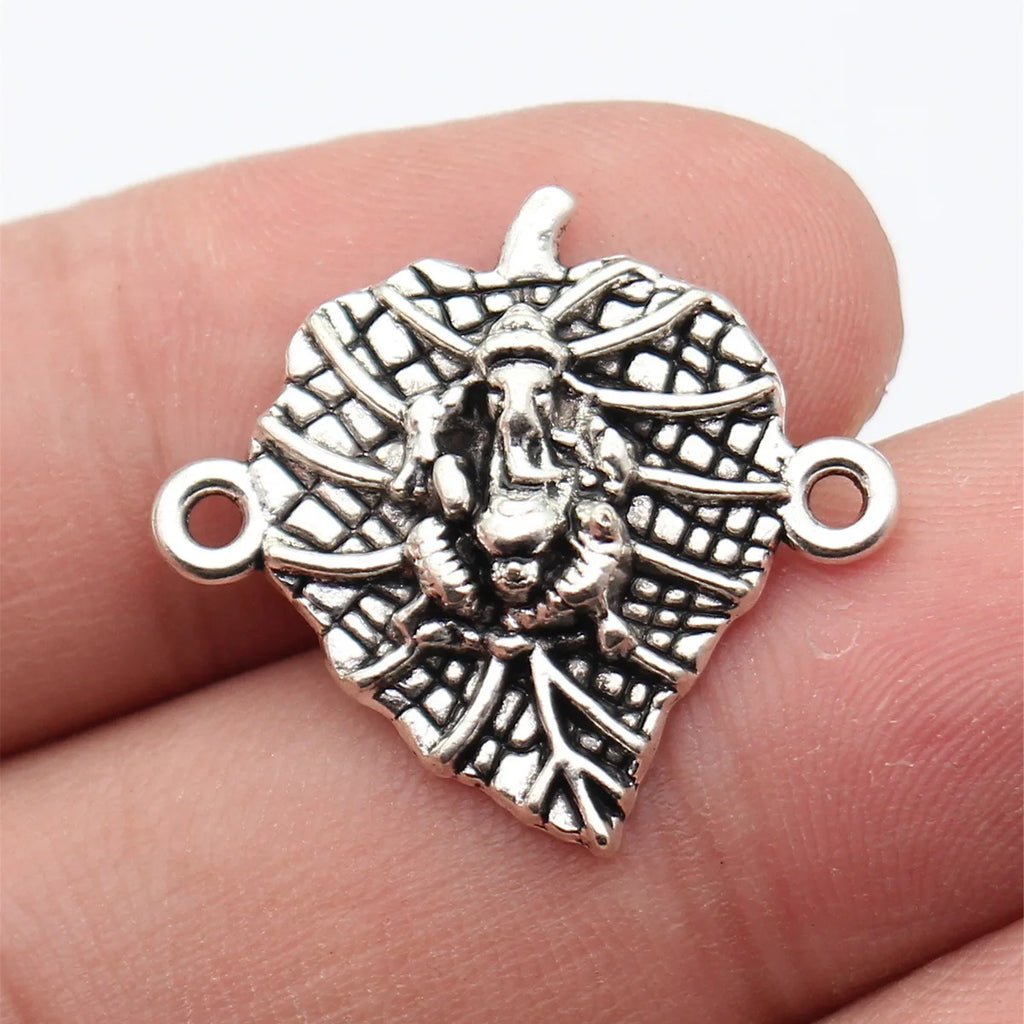 25x24mm 3g Multicolor Zinc Alloy Indian Elephant God Leaf Connector Charm for DIY Jewelry Making