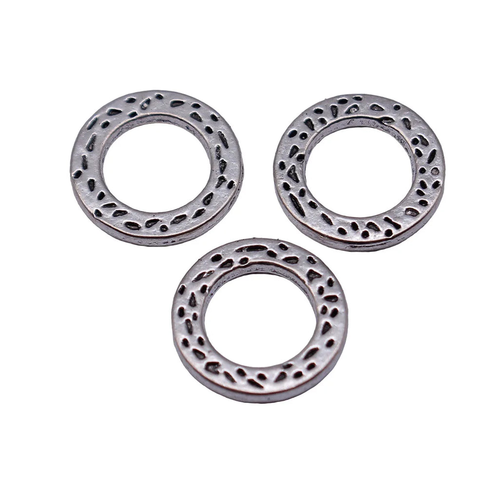 13x13x1.6mm 0.77g Antique Silver Zinc Alloy Pitted Texture Round Ring Connector Charm for DIY Jewelry Making