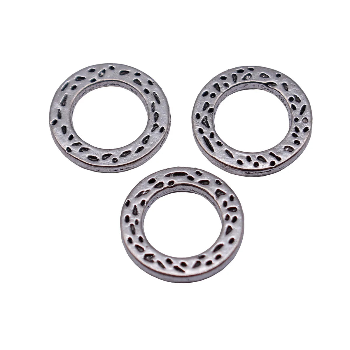 13x13x1.6mm 0.77g Antique Silver Zinc Alloy Pitted Texture Round Ring Connector Charm for DIY Jewelry Making
