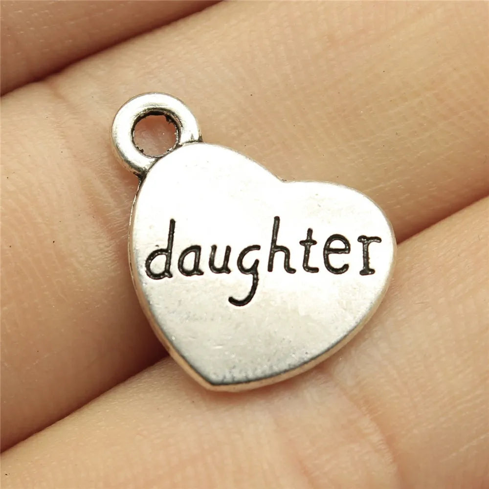 15x18mm 2.8g Multicolor Zinc Alloy Daughter Heart Charm Pendant for DIY Family Jewelry Making