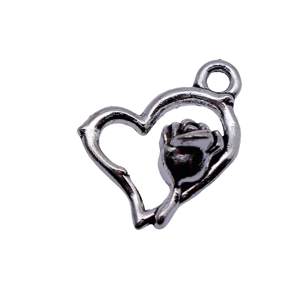 13x12mm 0.57g Antique Silver Zinc Alloy Hollow Flower Heart Charm Pendant for DIY Necklace Bracelet Making