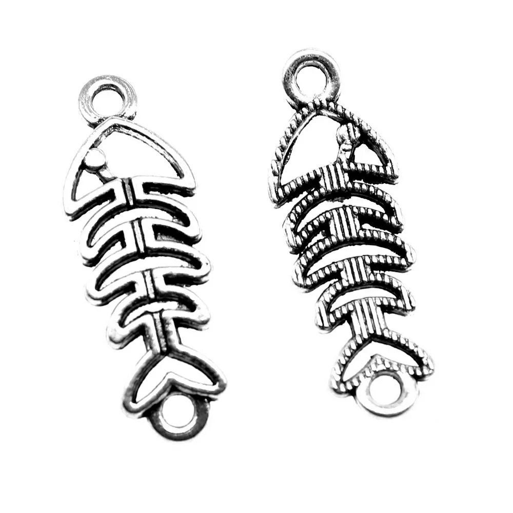 31x11mm 1.6g Antique Silver Zinc Alloy Fish Bone Connector Charm for DIY Bracelet Necklace Jewelry