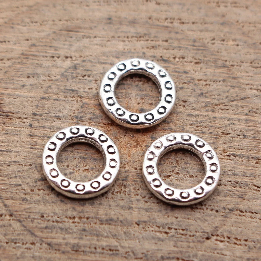 8.8x8.8x1.5mm 0.32g Antique Silver Tone Zinc Alloy Round Ring Connector Charm for DIY Bracelet Making