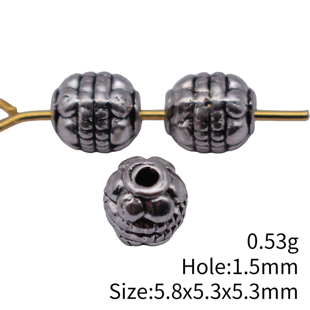 5.8x5.3x5.3mm 0.53g Antique Silver Tone Zinc Alloy Dotted Round Spacer Beads for DIY Bracelet Jewelry Making