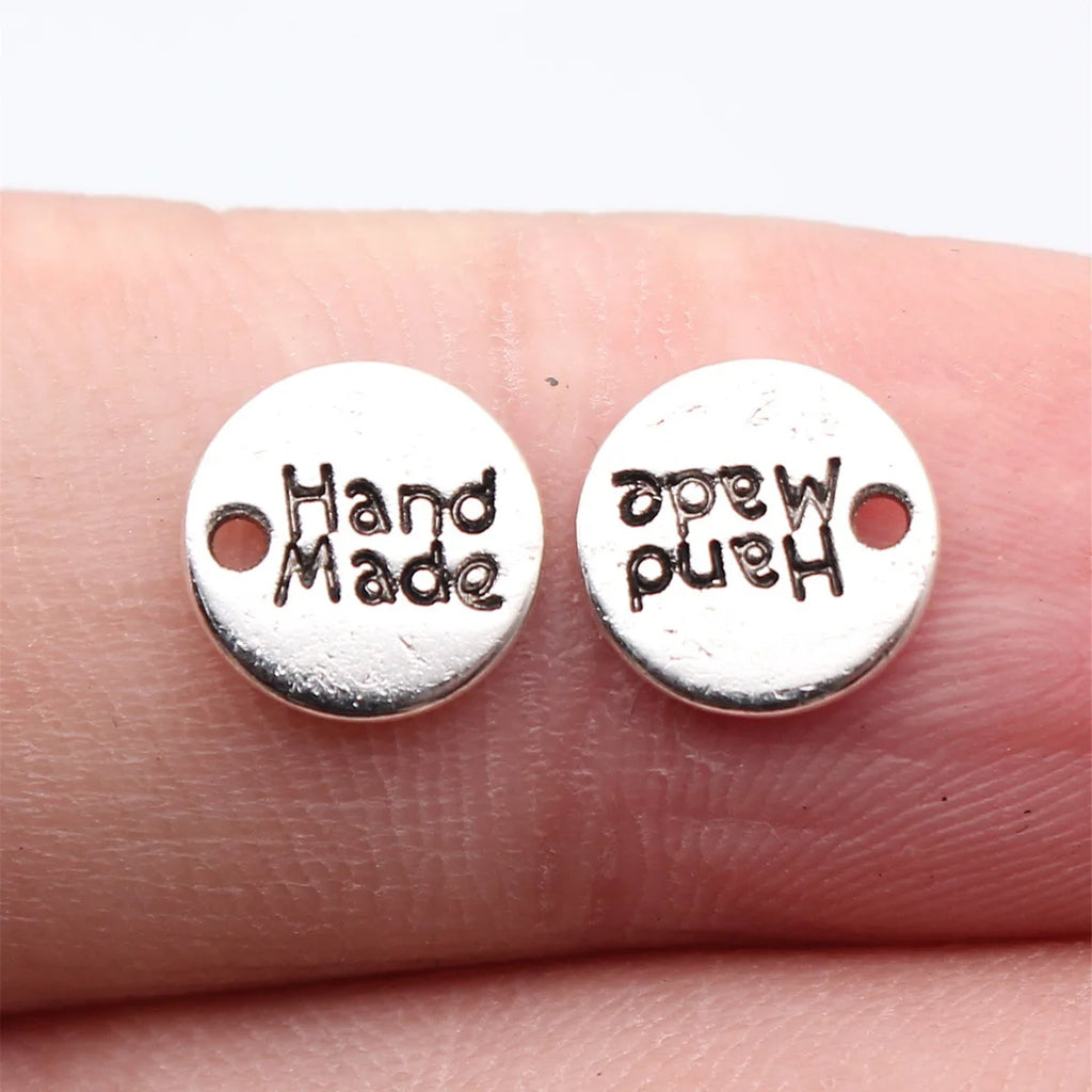 8.8x8.8mm 0.35g Antique Silver Zinc Alloy Round Hand Made Tag Charm Pendant for DIY Jewelry Labels