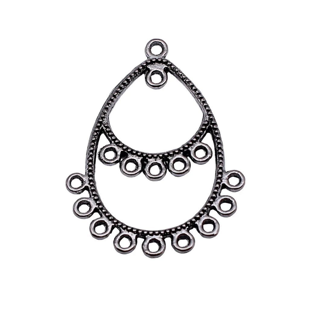 41x30mm 2.5g Antique Silver Zinc Alloy Layered Hollow Teardrop Earring Connector Charm for DIY Earrings