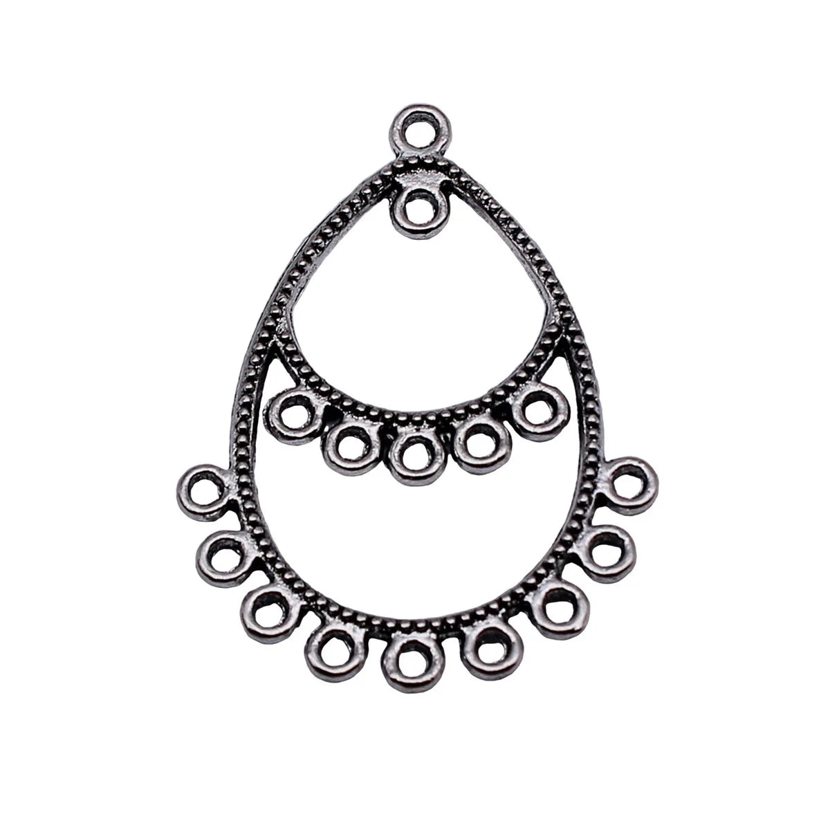 41x30mm 2.5g Antique Silver Zinc Alloy Layered Hollow Teardrop Earring Connector Charm for DIY Earrings