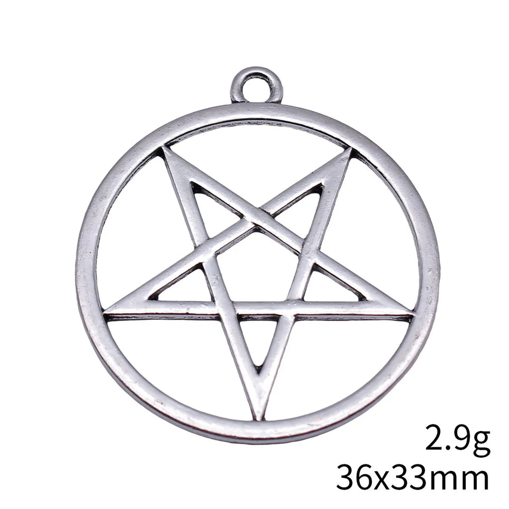 36x33mm 2.9g Antique Silver Zinc Alloy Hollow Round Inverted Pentagram Charm Pendant for DIY Jewelry Making