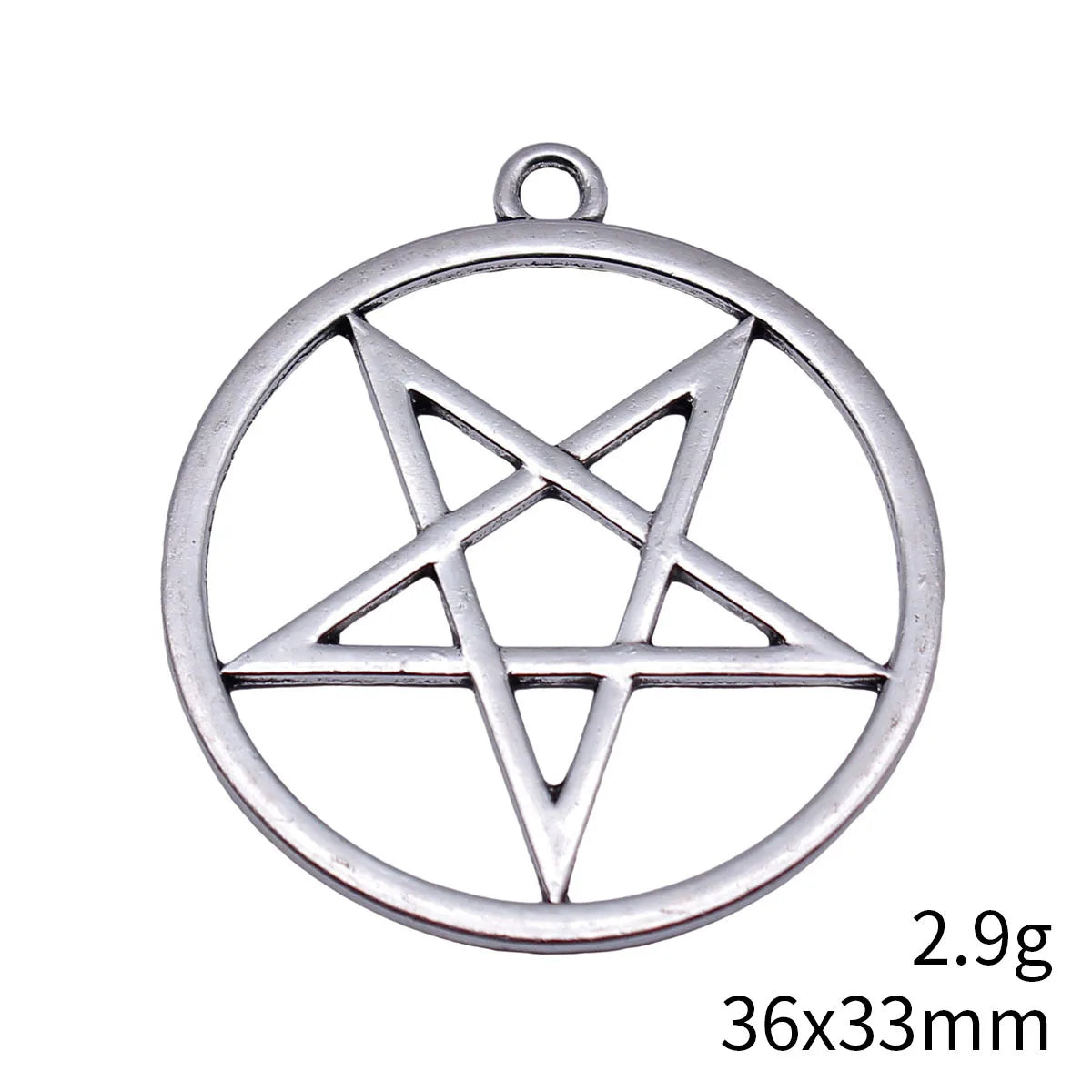 36x33mm 2.9g Antique Silver Zinc Alloy Hollow Round Inverted Pentagram Charm Pendant for DIY Jewelry Making
