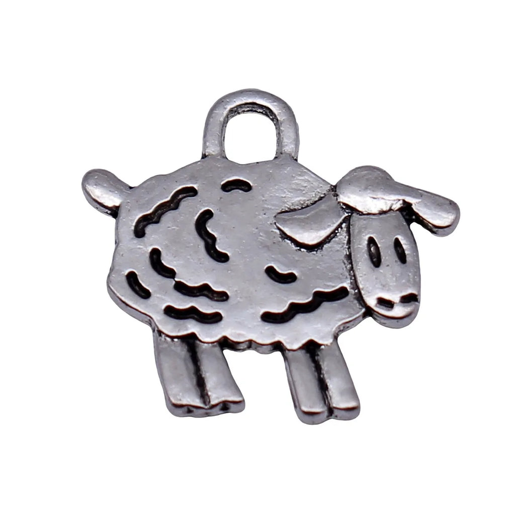 15x15mm 0.7g Antique Silver Zinc Alloy Double Sided Sheep Charm Pendant for DIY Animal Theme Jewelry