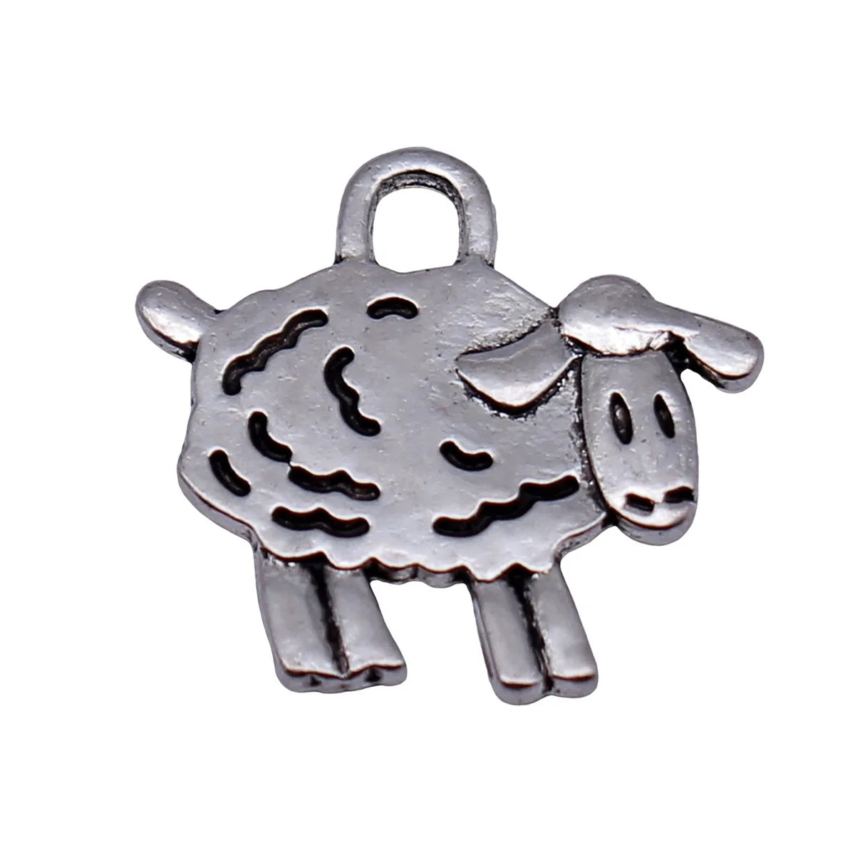 15x15mm 0.7g Antique Silver Zinc Alloy Double Sided Sheep Charm Pendant for DIY Animal Theme Jewelry