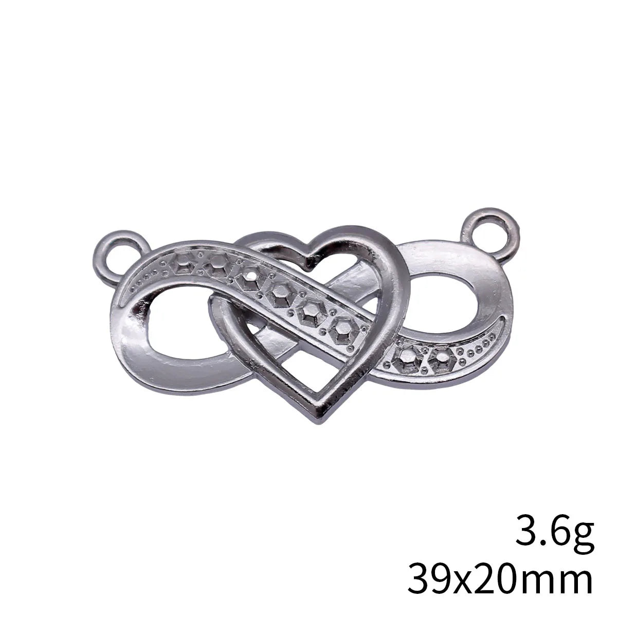 39x20mm 3.6g White K Zinc Alloy Infinity Heart Charm Pendant for DIY Necklace Bracelet Making