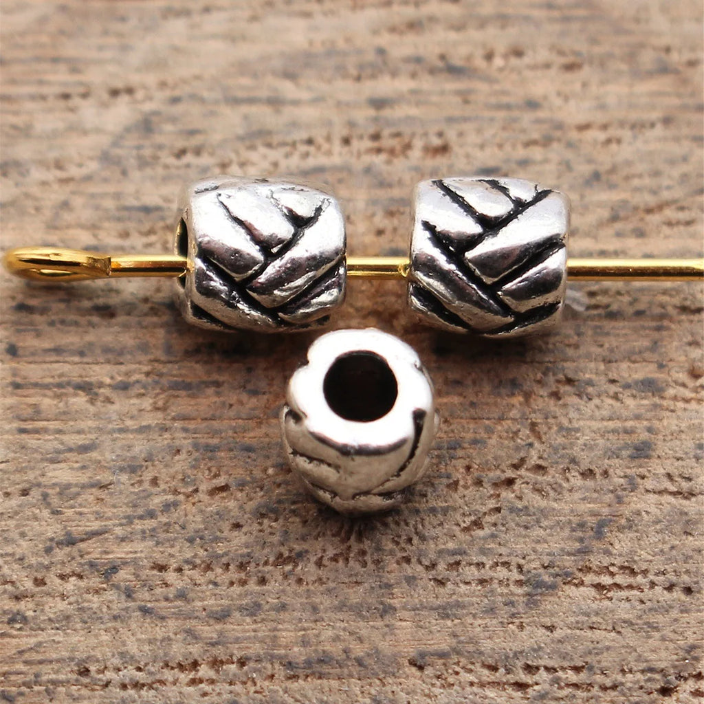 5.3x5.2x5.1mm 0.44g Antique Silver Zinc Alloy Woven Texture Spacer Beads for Bracelet Necklace Jewelry Making