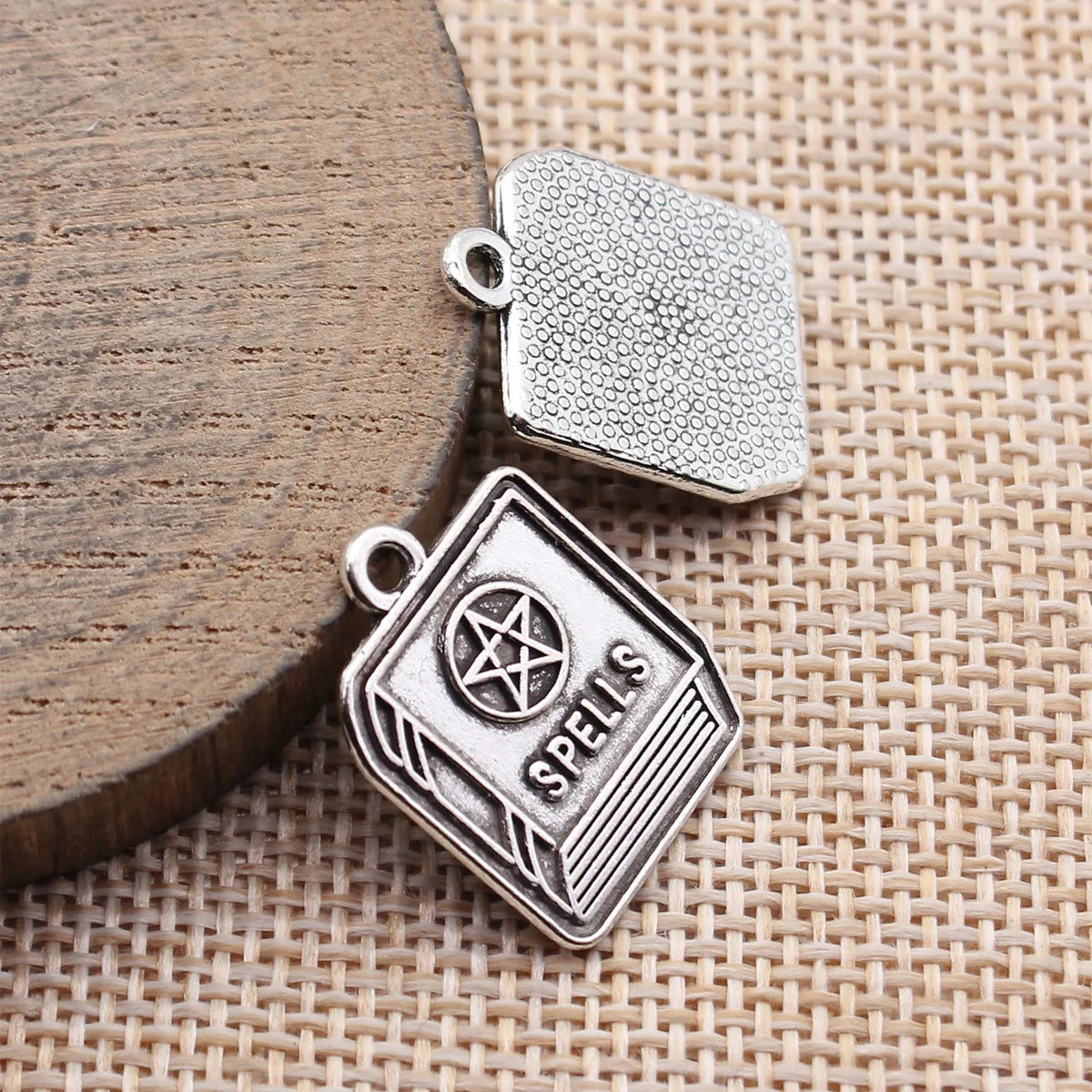 22x17mm 2g Antique Silver Zinc Alloy Spell Book Charm Pendant for DIY Gothic Jewelry Making