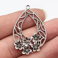 46x30mm 4.1g Antique Silver Zinc Alloy Hollow Flower Teardrop Earring Charms for DIY Jewelry Making