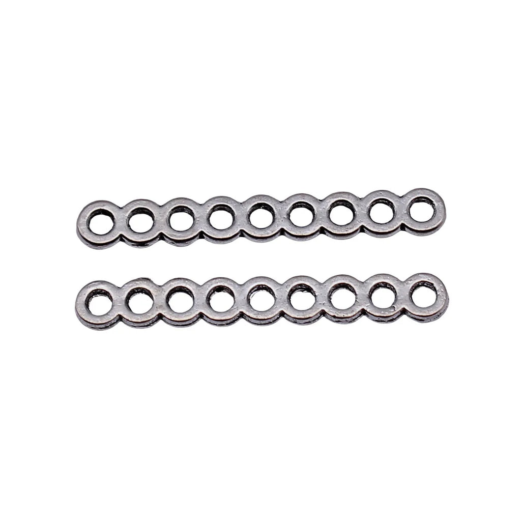 29x4.2x1.1mm 0.47g Antique Silver Zinc Alloy Nine-Hole Bar Connector Charm for DIY Bracelet Jewelry