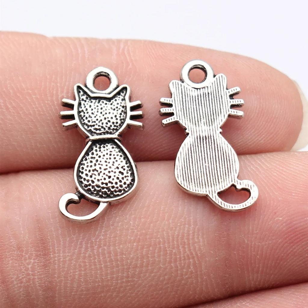 22x11mm 1.2g Blackened Platinum Tone Zinc Alloy Cat Charm Pendant for DIY Bracelet Necklace Jewelry