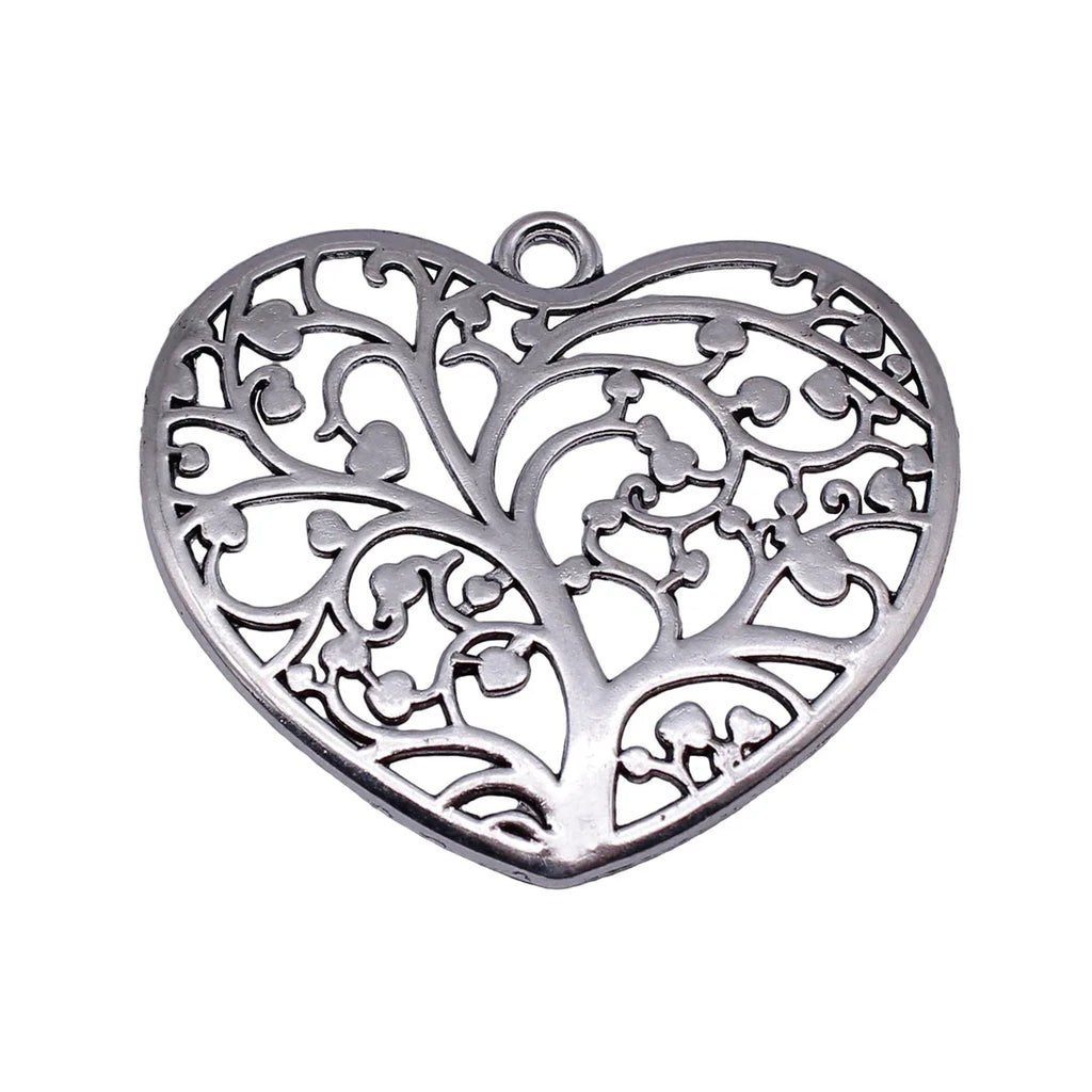 56x50mm 10.4g Antique Silver Zinc Alloy Hollow Heart Tree Charm Pendant for DIY Necklace Jewelry Making