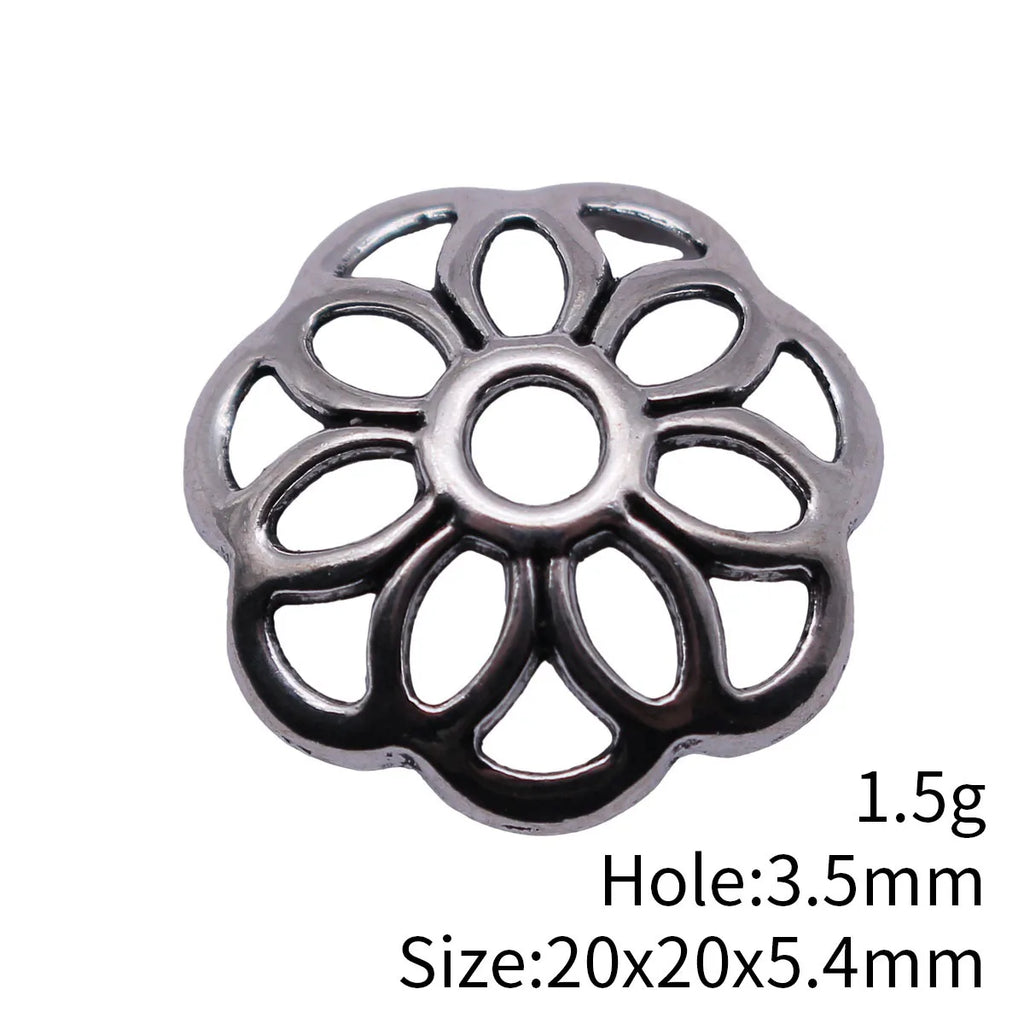 20x20x5.4mm 1.5g Antique Silver Zinc Alloy Hollow Flower Bead Cap Spacer Findings for DIY Jewelry Making