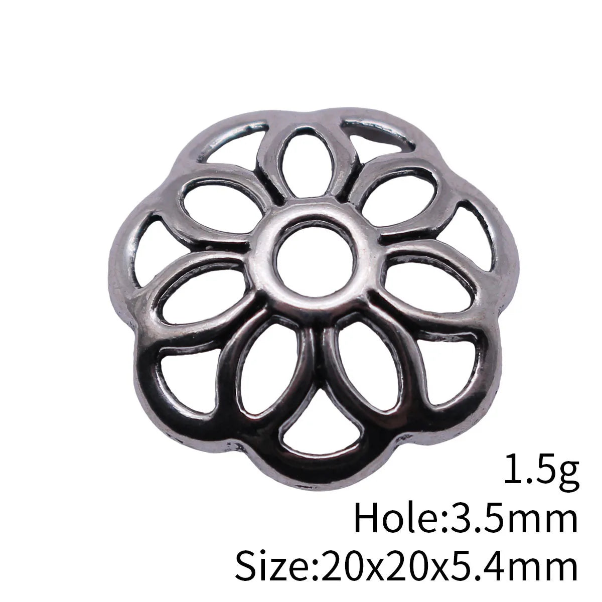 20x20x5.4mm 1.5g Antique Silver Zinc Alloy Hollow Flower Bead Cap Spacer Findings for DIY Jewelry Making