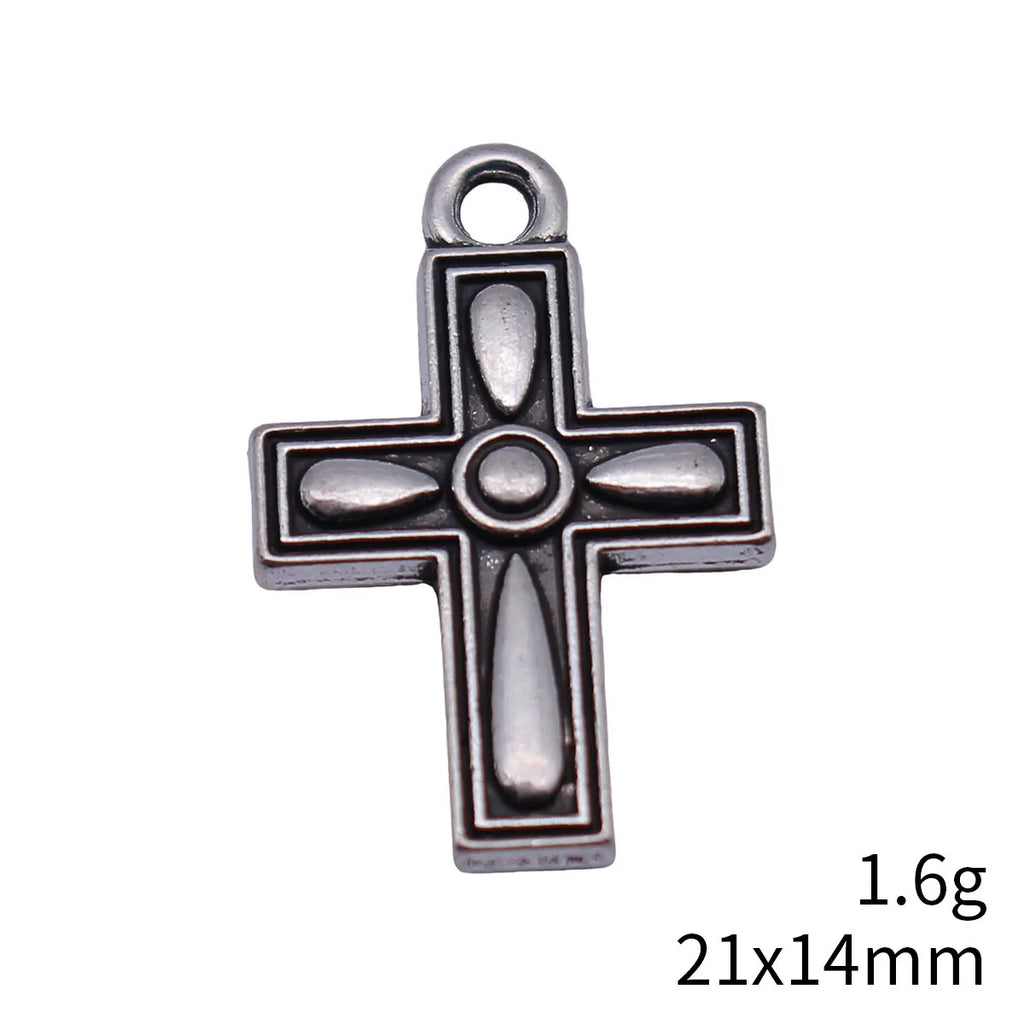 21x14mm 1.6g Antique Silver Zinc Alloy Cross Charm Pendant for DIY Religious Necklace Bracelet