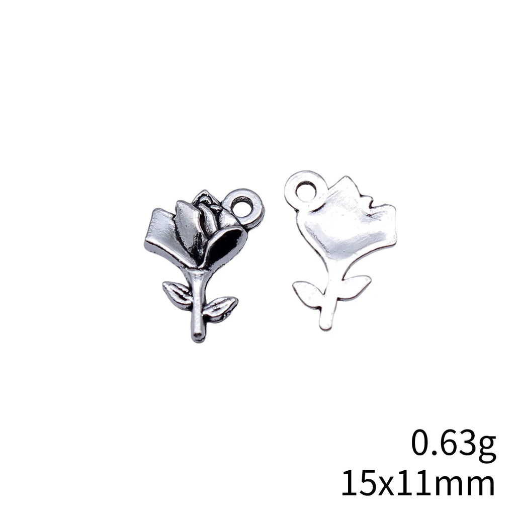 15x11mm 0.63g Antique Silver Zinc Alloy Flower Charm Pendant for DIY Necklace Bracelet Jewelry Making