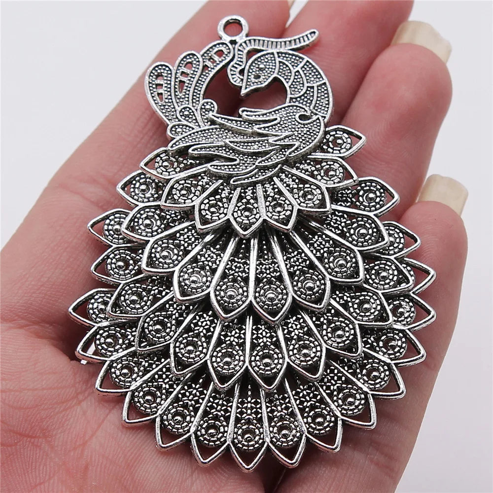 56x79mm 21g Antique Silver Zinc Alloy Peacock Charm Pendant for DIY Necklace Bracelet Jewelry Making